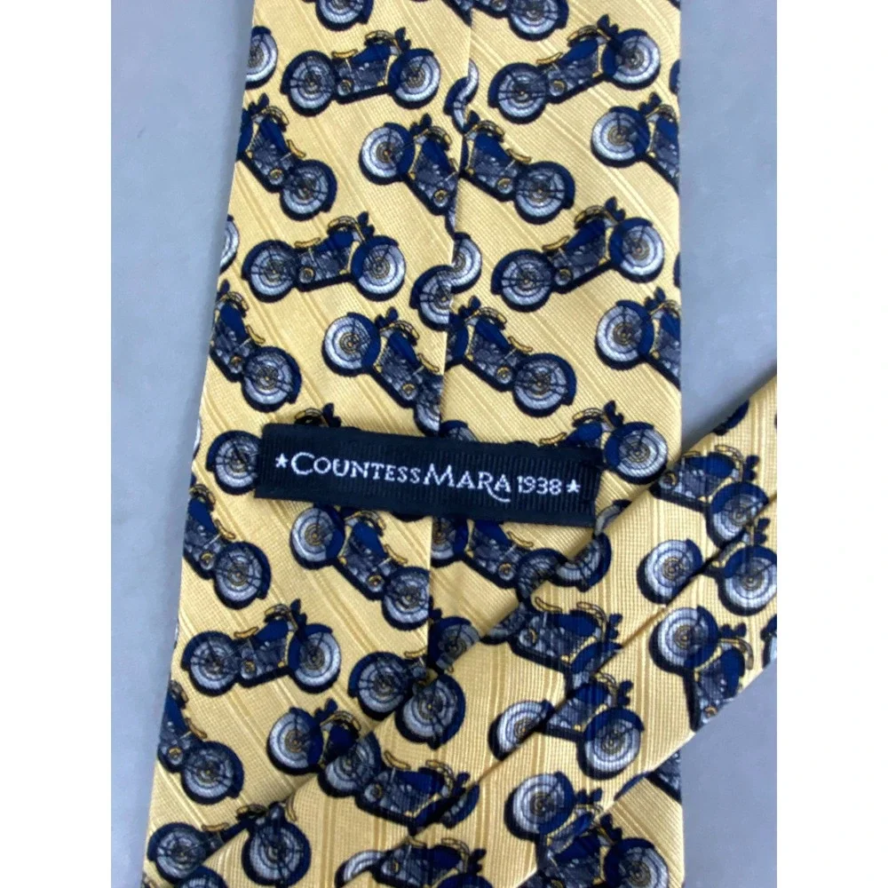 Countess Mara Mens‎ Motorcycle Silk Tie Yellow Blue Novelty Biker Designer 57x4